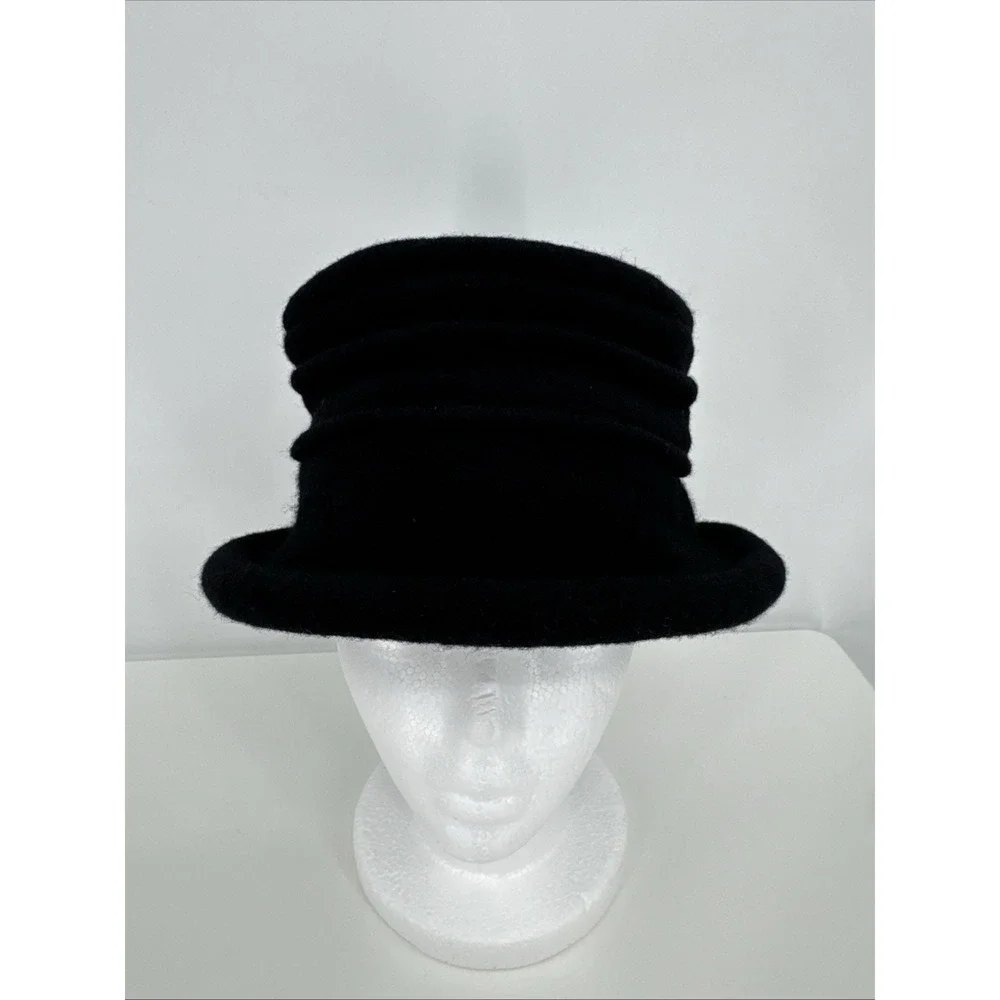 Scala Collezione 100% Wool Packable Hat Black Cloche Rolled Brim One Size - Picture 7 of 7